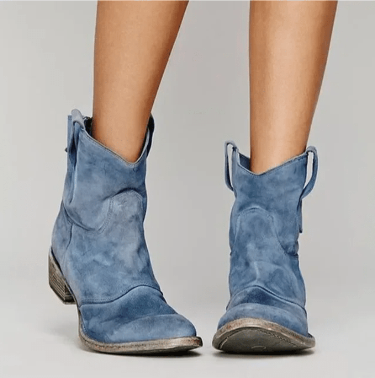 Women's ankle boots with pull tabs, stitched panels and low block heels