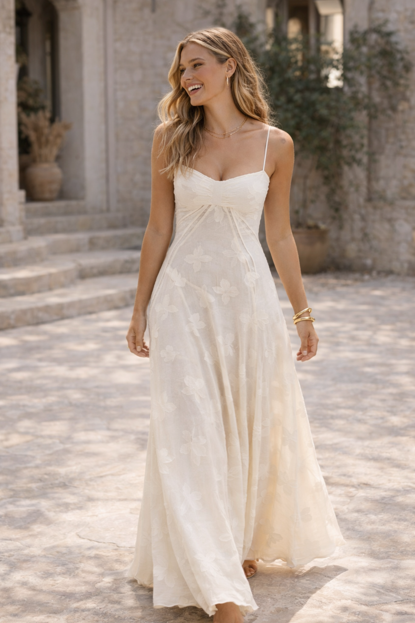 Women’s Floral Jacquard Maxi Dress with Corset Back