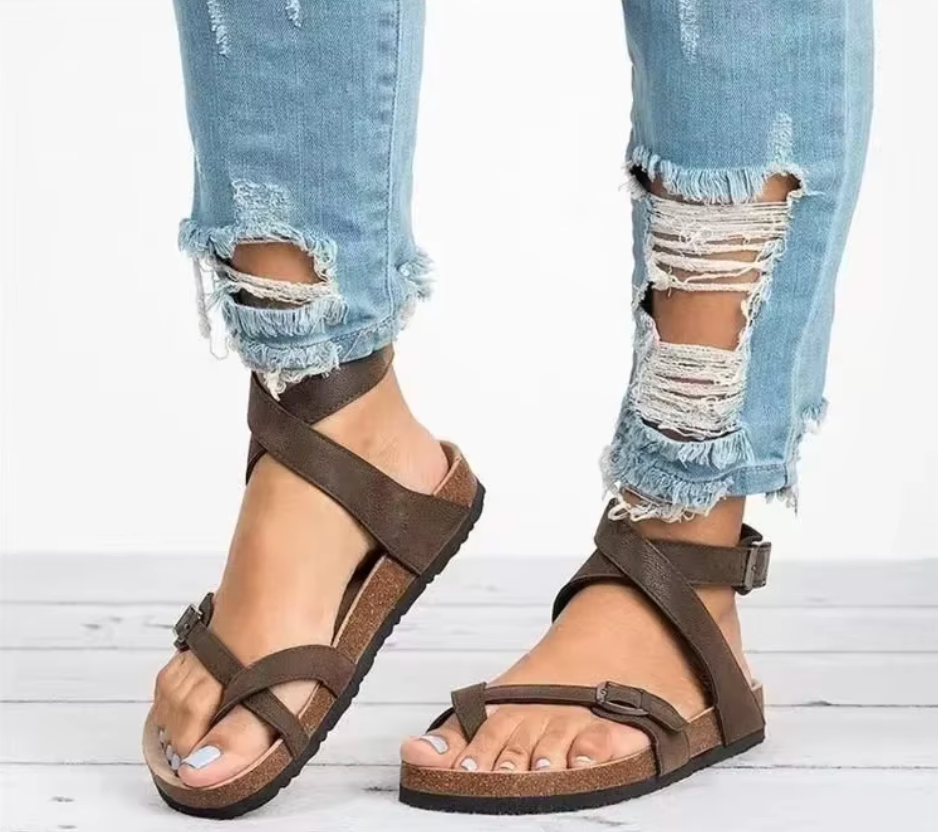 Women’s Adjustable Strap Sandals | Cross Strap Flat Sandals