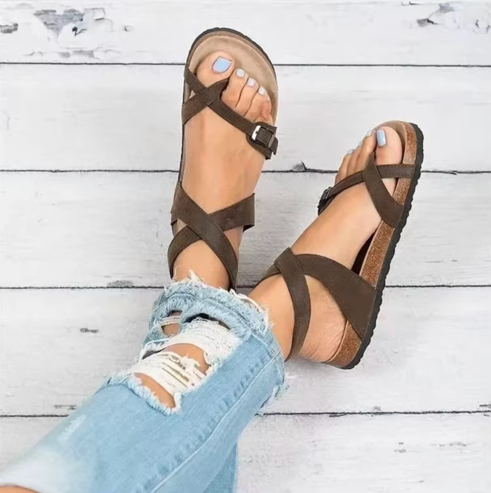 Women’s Adjustable Strap Sandals | Cross Strap Flat Sandals