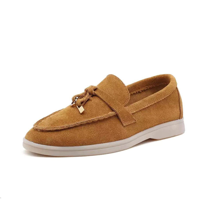 Women's pointed toe loafers with flat soles and front trim