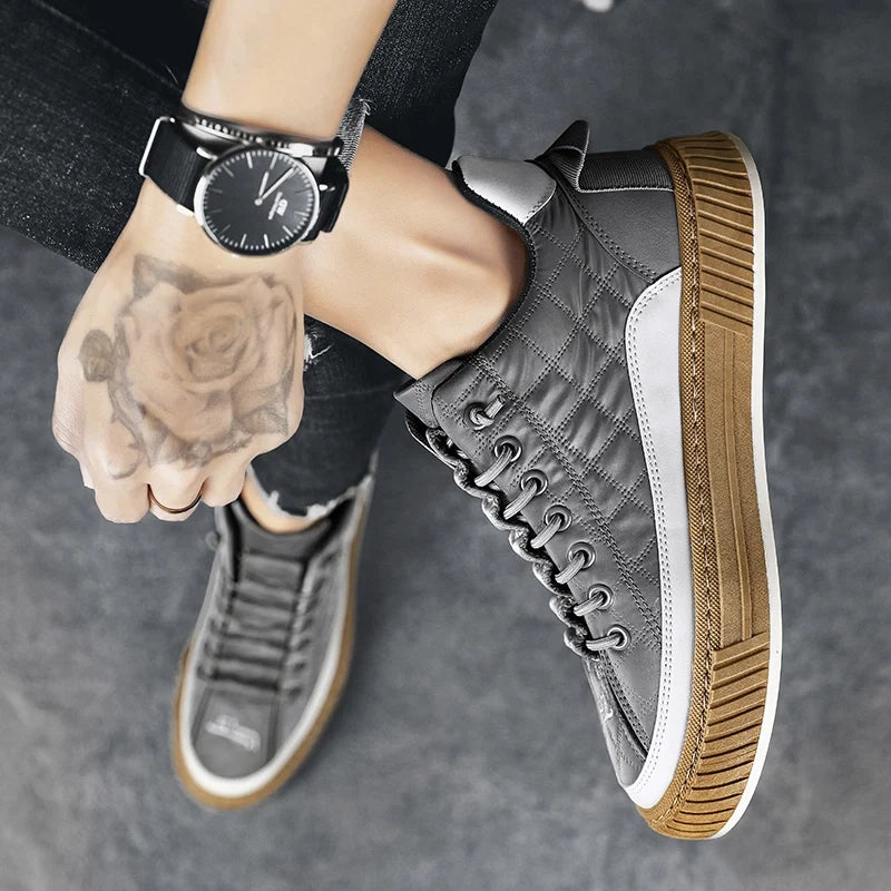 Men's Trainers Low-Top Quilted Panelled Gum Sole - Grey