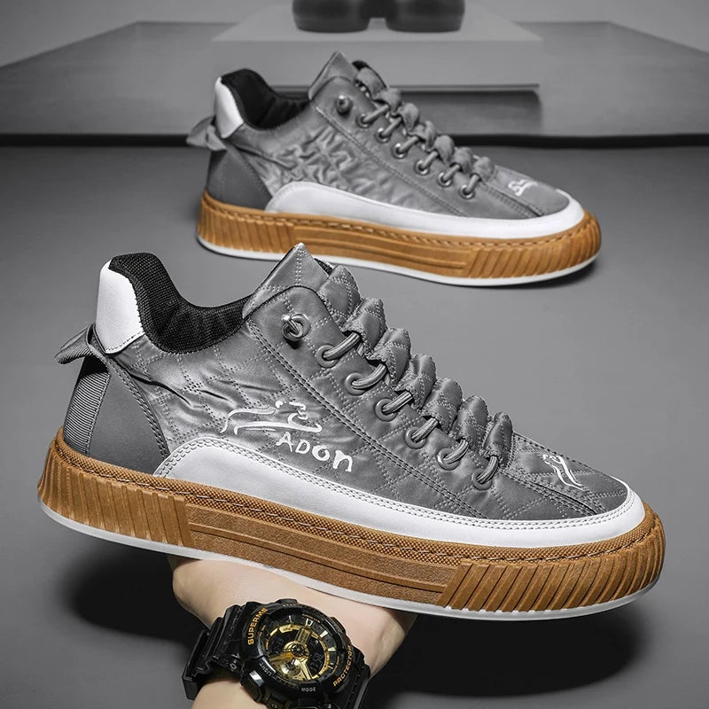 Men's Trainers Low-Top Quilted Panelled Gum Sole - Grey
