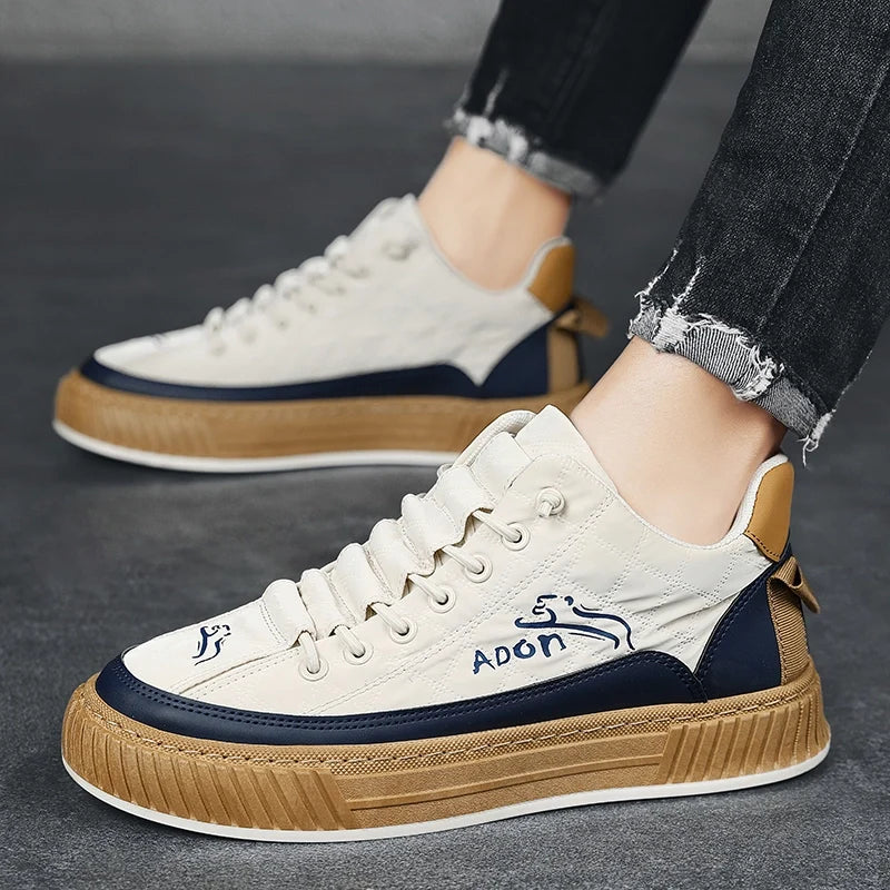 Men's Trainers Low-Top Quilted Panelled Gum Sole - White