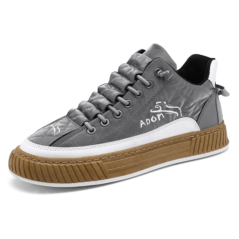 Men's Trainers Low-Top Quilted Panelled Gum Sole - Grey