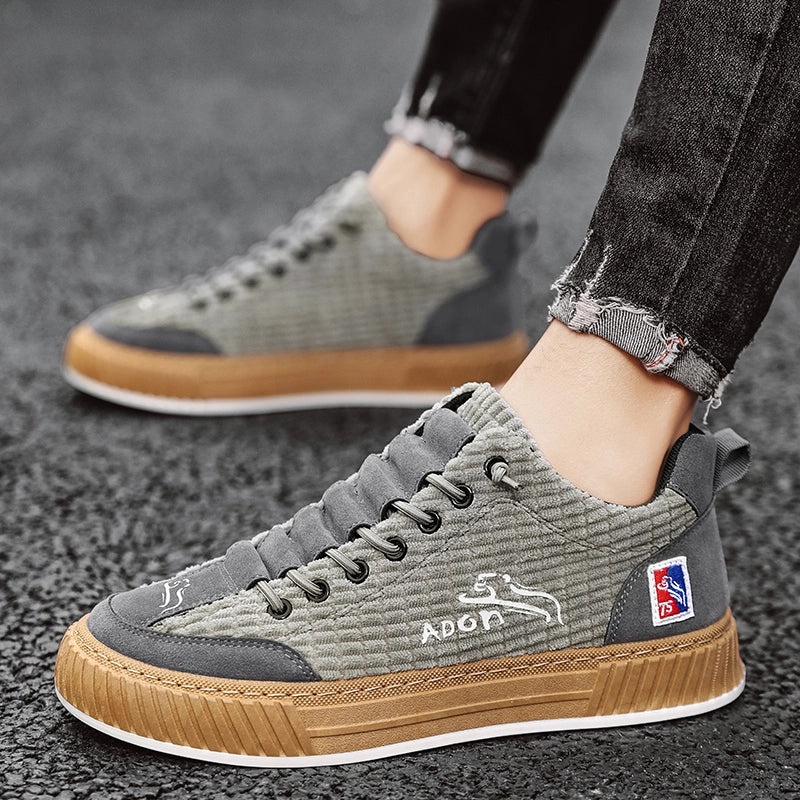 Men's Canvas Trainers Quilted Low-Top Gum Sole - Grey