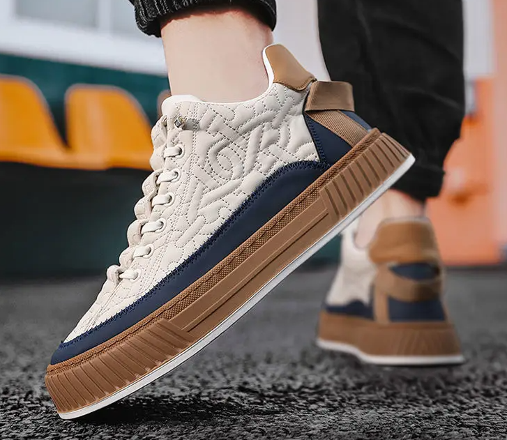 Men's Trainers Quilted Lace-Up Platform Sole - White