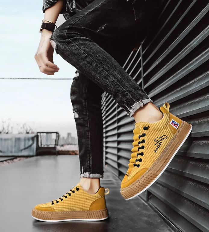 Men's Canvas Trainers Quilted Low-Top Gum Sole - Brown