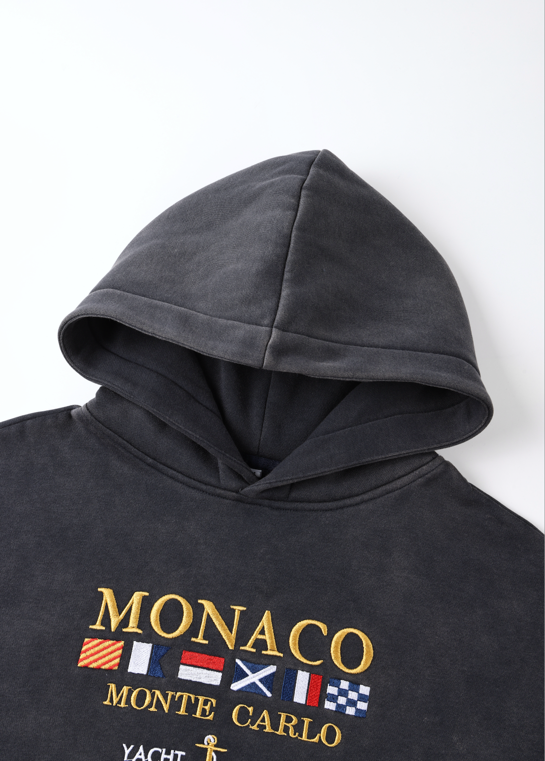 Men's dark grey Monaco graphic pullover hoodie with hood and kangaroo pocket