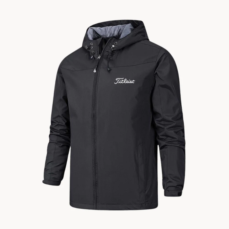 Men's Weatherproof Jacket Hooded Drawstring Full-Zip - Black