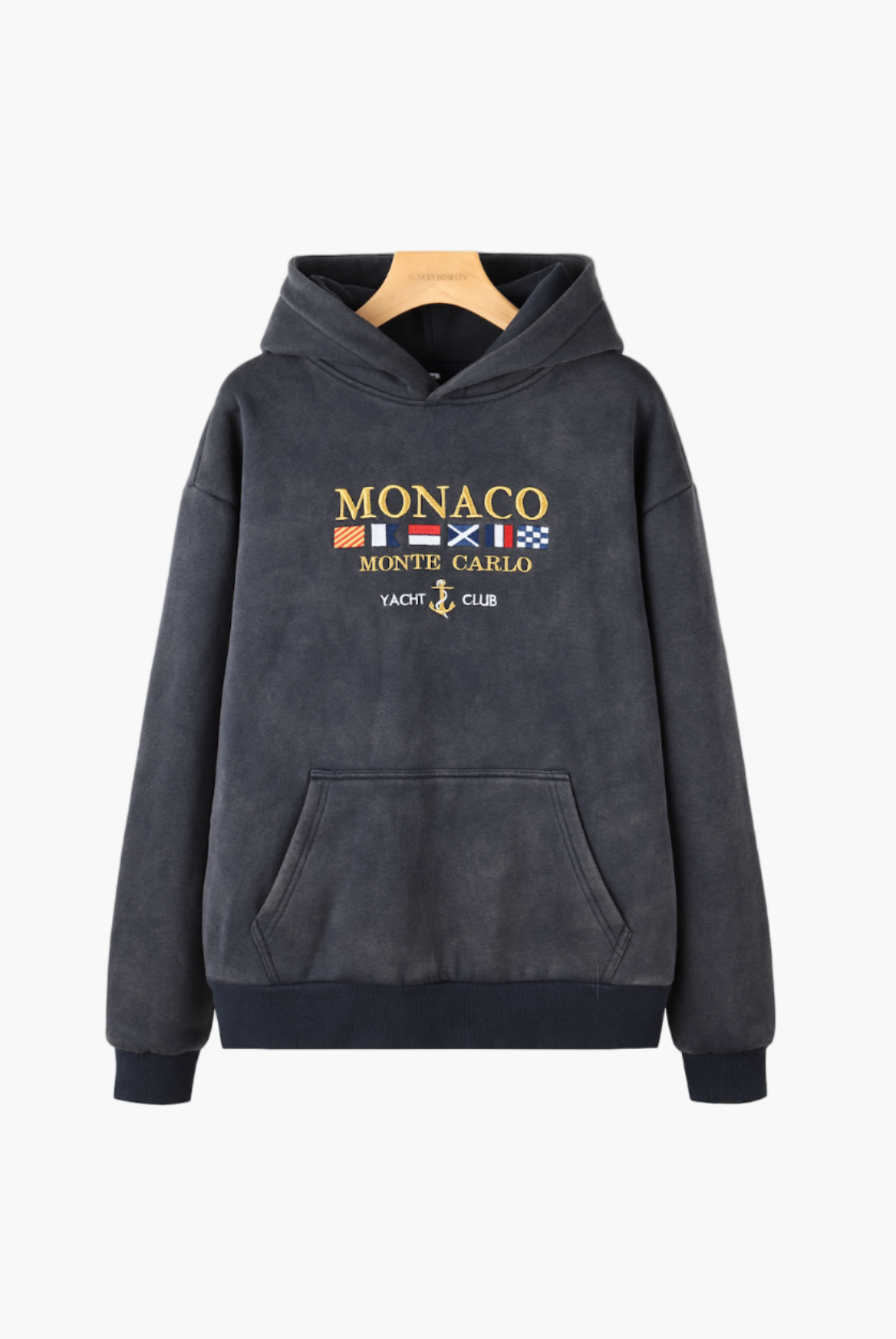 Men's dark grey Monaco graphic pullover hoodie with hood and kangaroo pocket