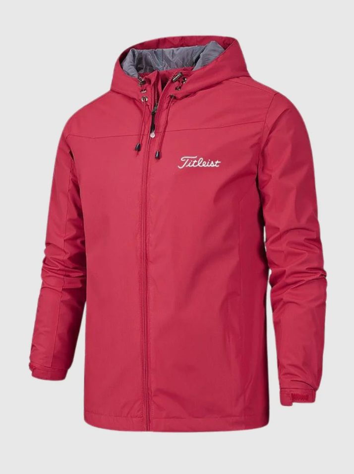 Men's Weatherproof Jacket Hooded Drawstring Full-Zip - Red