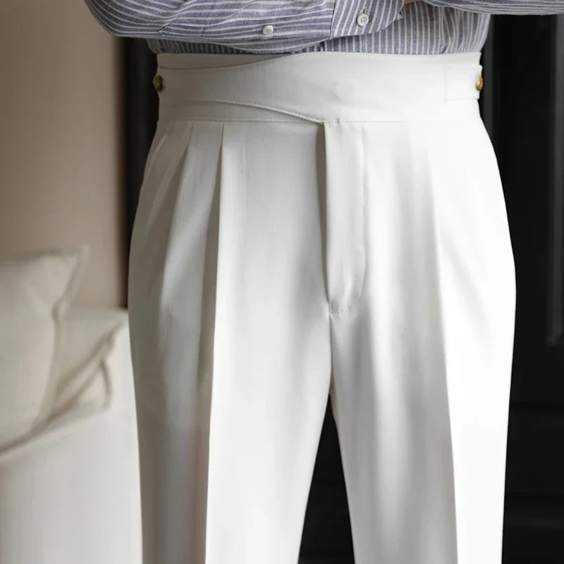 Men's high-waisted pleated trousers with a straight wide-leg cut