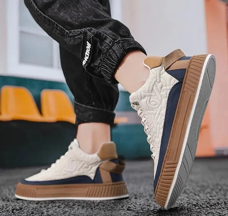 Men's Trainers Quilted Lace-Up Platform Sole - White