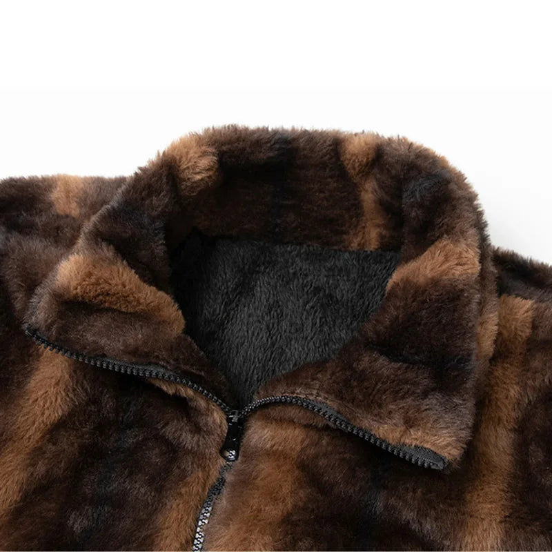 Men's Faux Fur Bomber Jacket Zip-Up