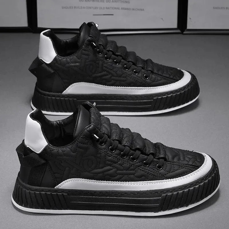Men's Trainers Quilted Lace-Up Platform Sole - Black And White