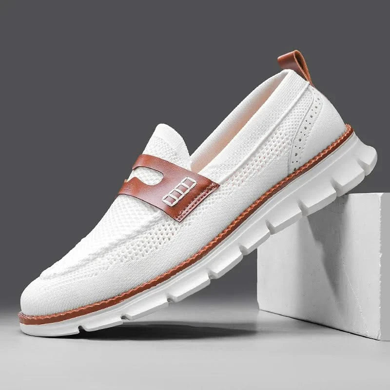 Men's textured mesh loafers with penny strap and chunky grooved sole