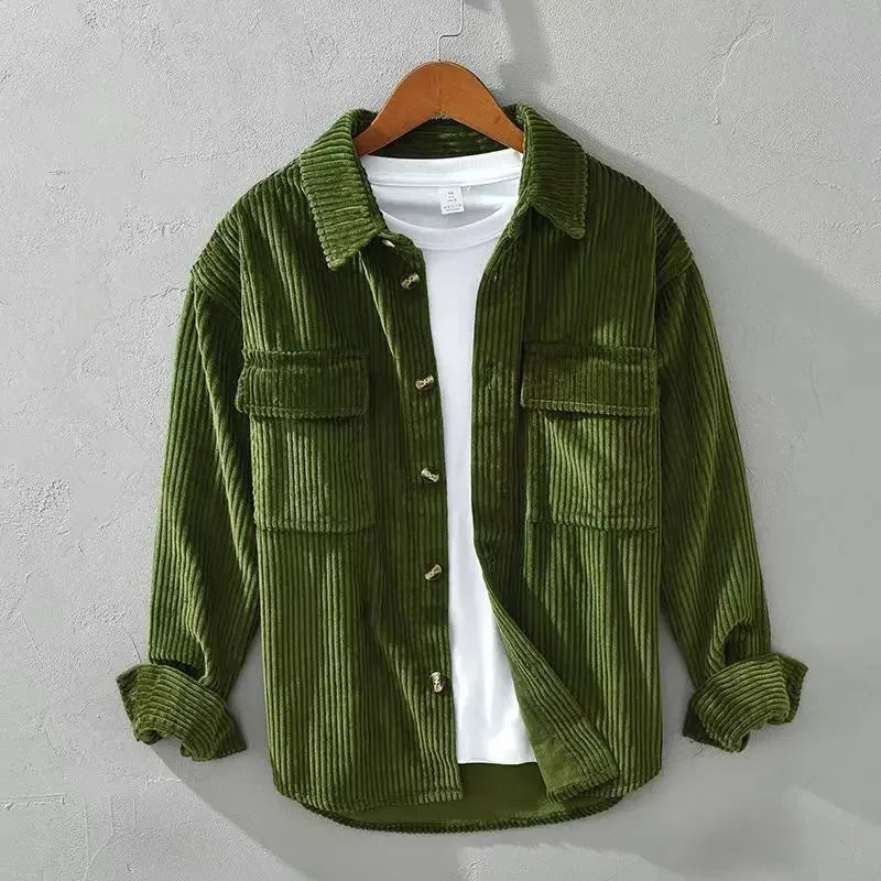 Men's ribbed corduroy overshirt with long sleeves, button front and chest pockets