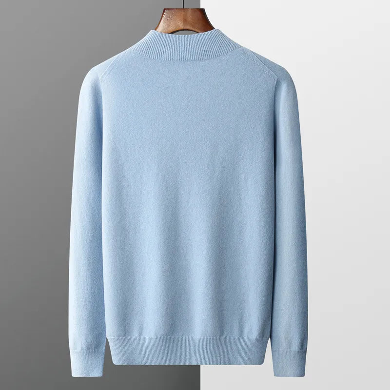 Men's Jumper Mock-Neck Soft Knit Relaxed Fit - Light Grey