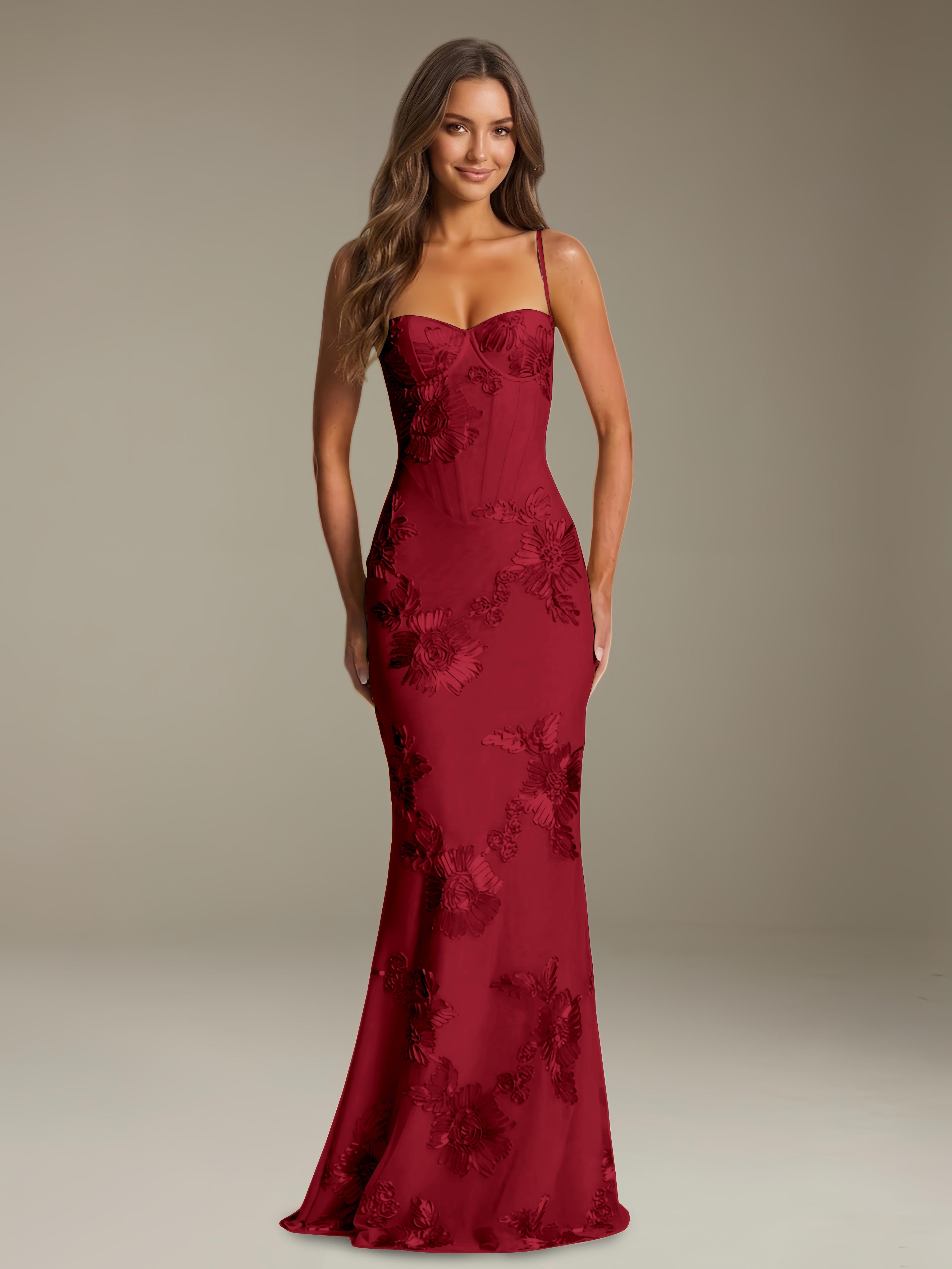 Women’s Floral Column Maxi Dress | Sweetheart Neckline & Open Back Gown
