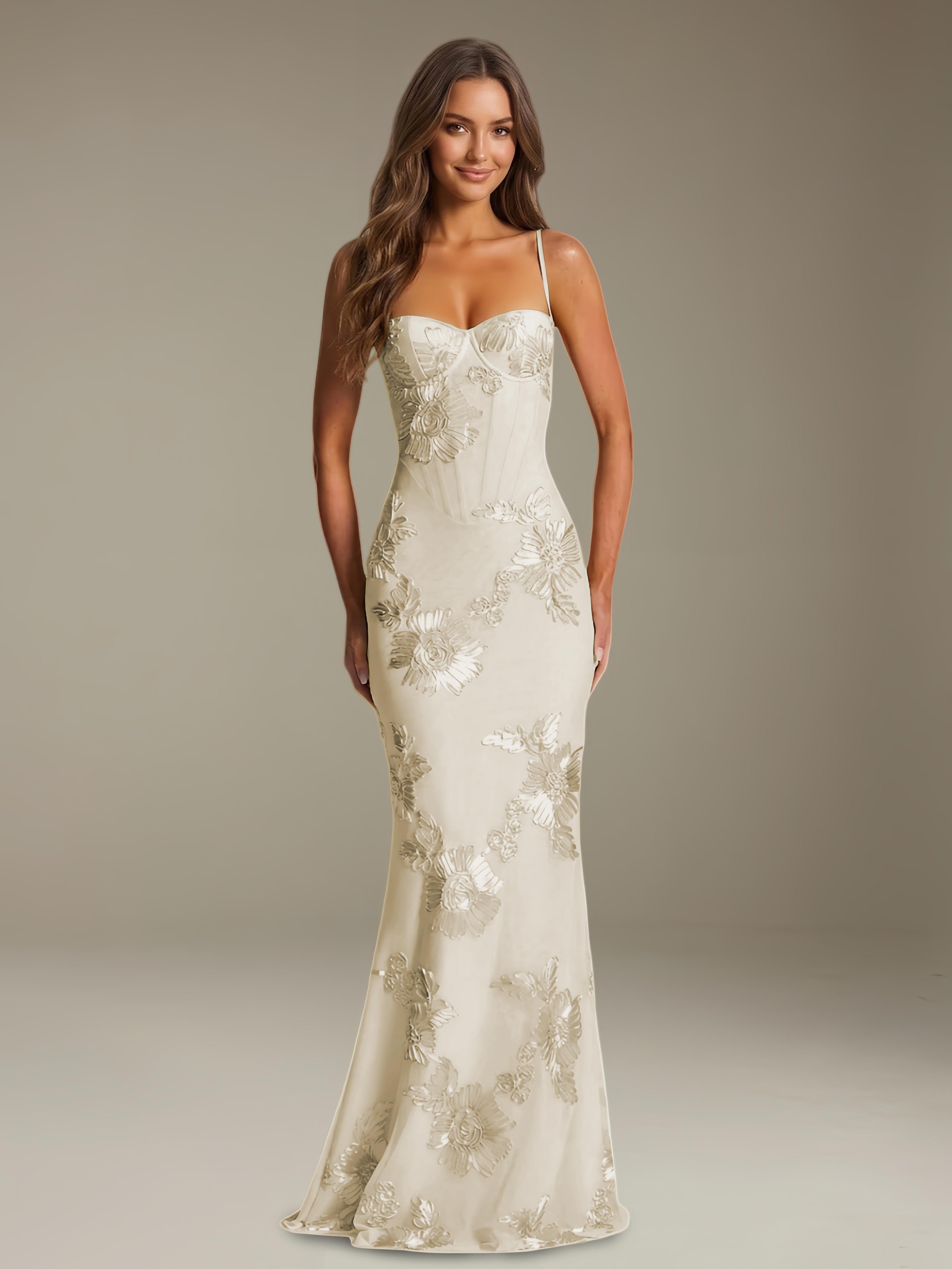 Women’s Floral Column Maxi Dress | Sweetheart Neckline & Open Back Gown