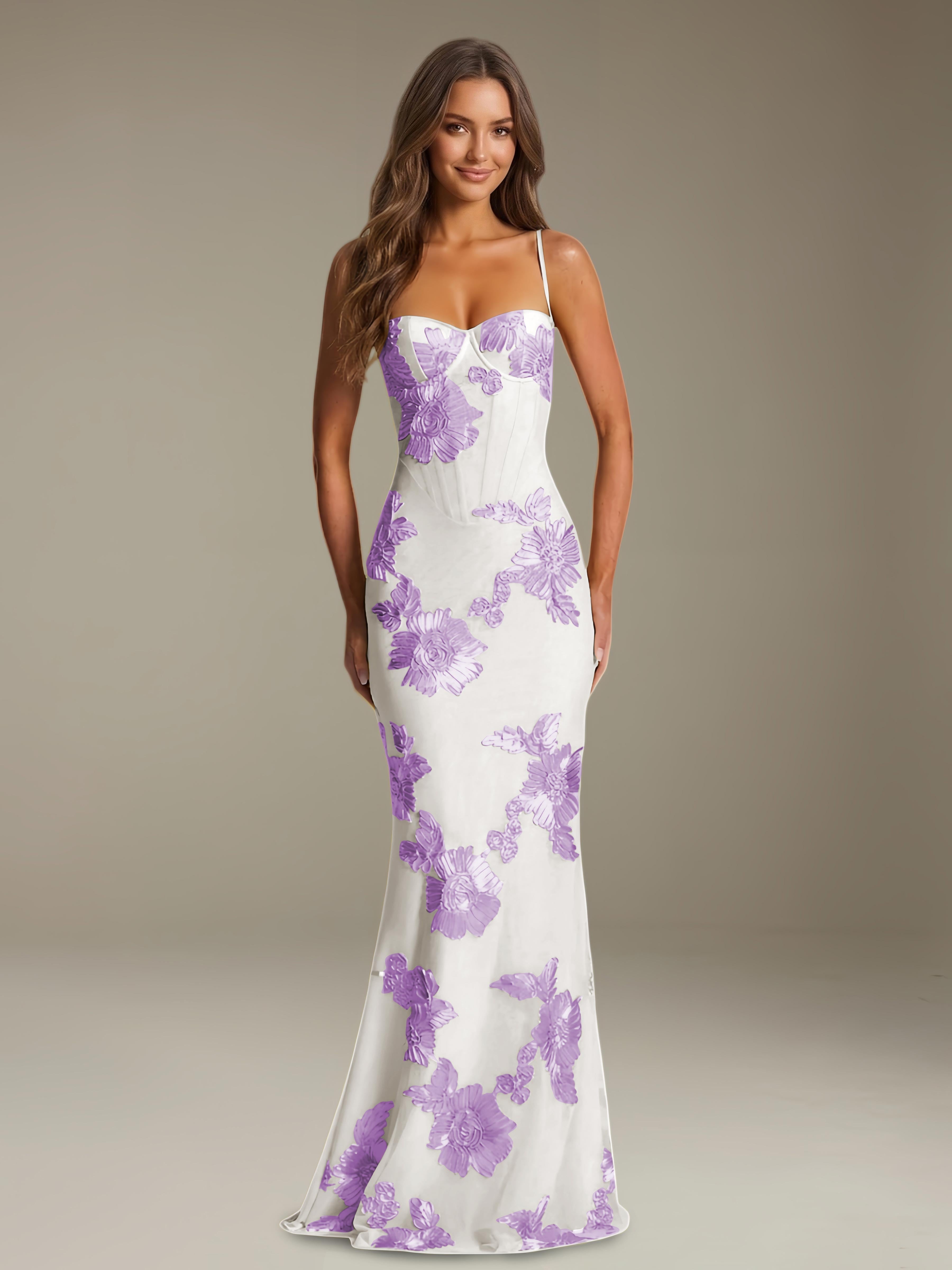 Women’s Floral Column Maxi Dress | Sweetheart Neckline & Open Back Gown