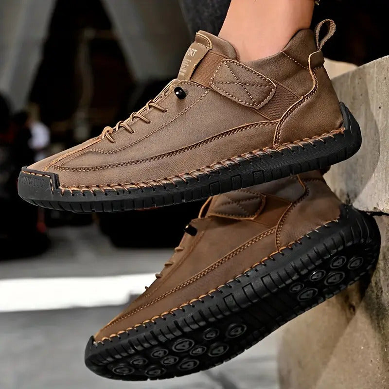 Women's lace-up high-top trainers with ankle strap and stitched panels