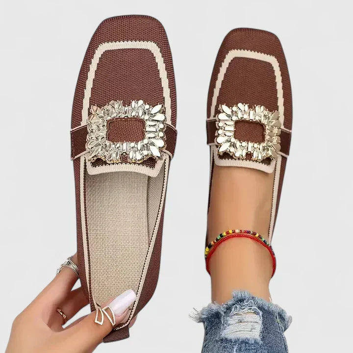 Women's square toe loafers with embellished buckle detail