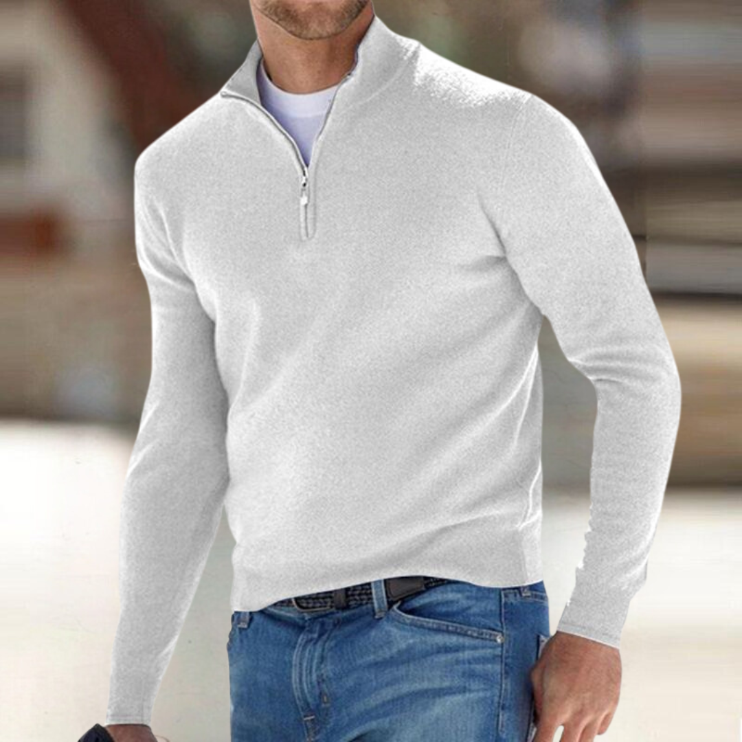 Men's long-sleeved quarter-zip jumper with a raised stand collar