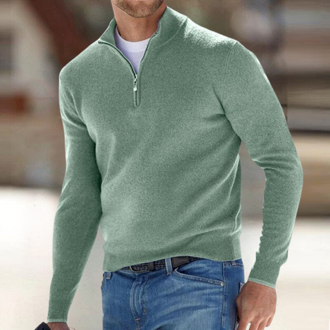 Men's long-sleeved quarter-zip jumper with a raised stand collar
