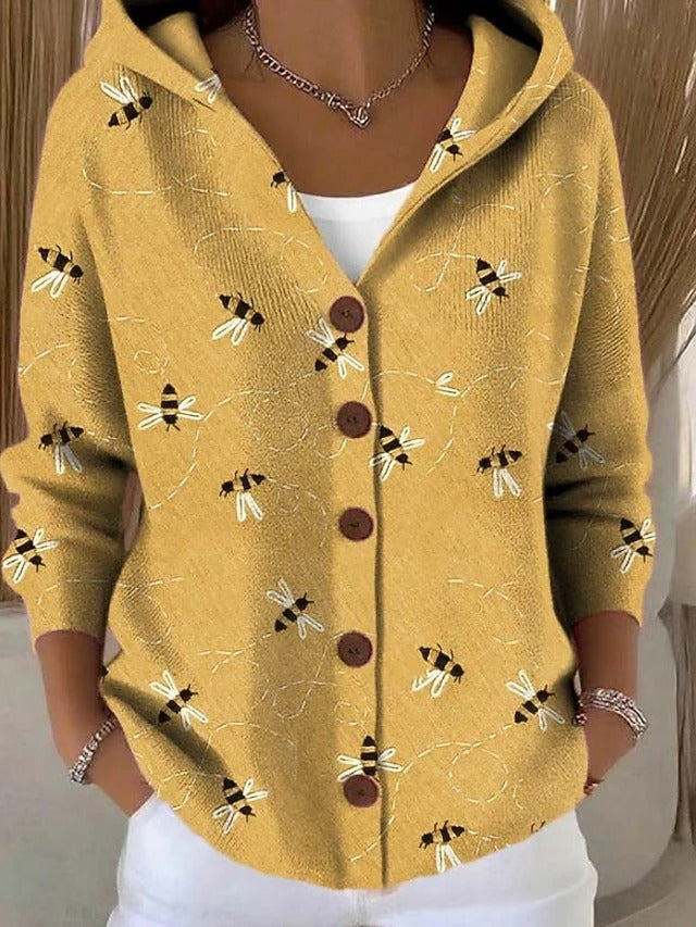 Women's multicoloured abstract hooded cardigan with button front and pockets