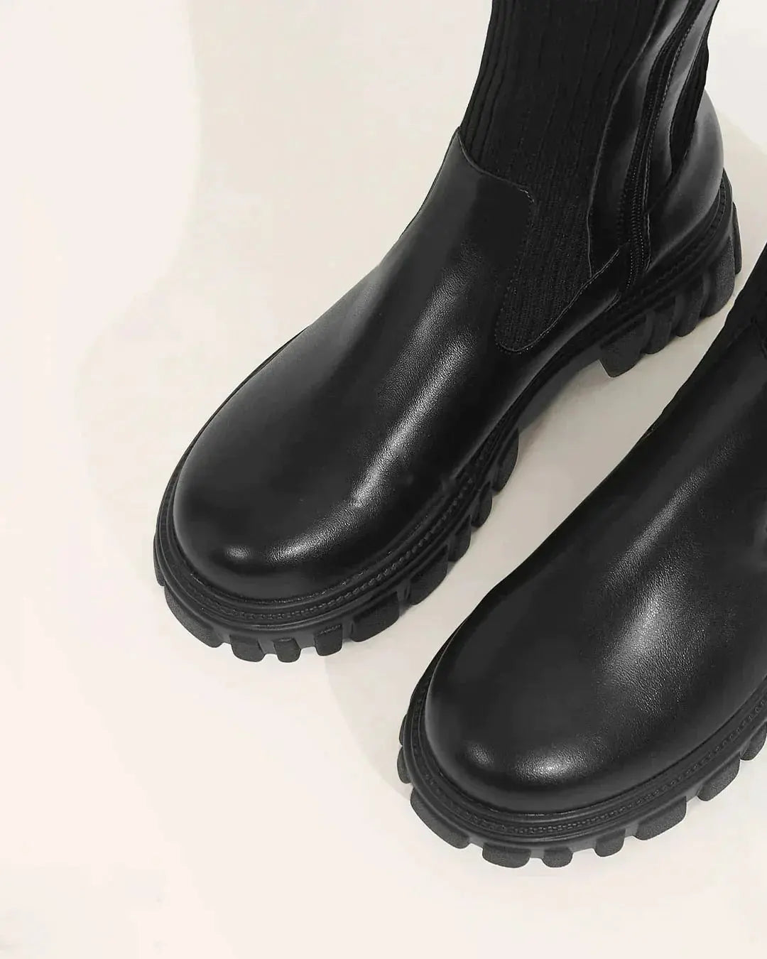 Women's Over-Knee Boots Ribbed Knit Chunky Sole - Black
