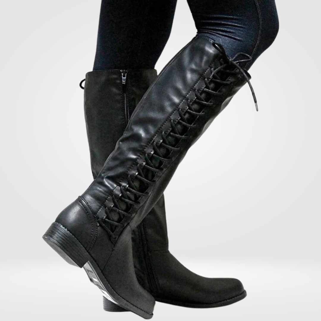 Women's Knee-High Boots Lace-Up Side Detail - Black