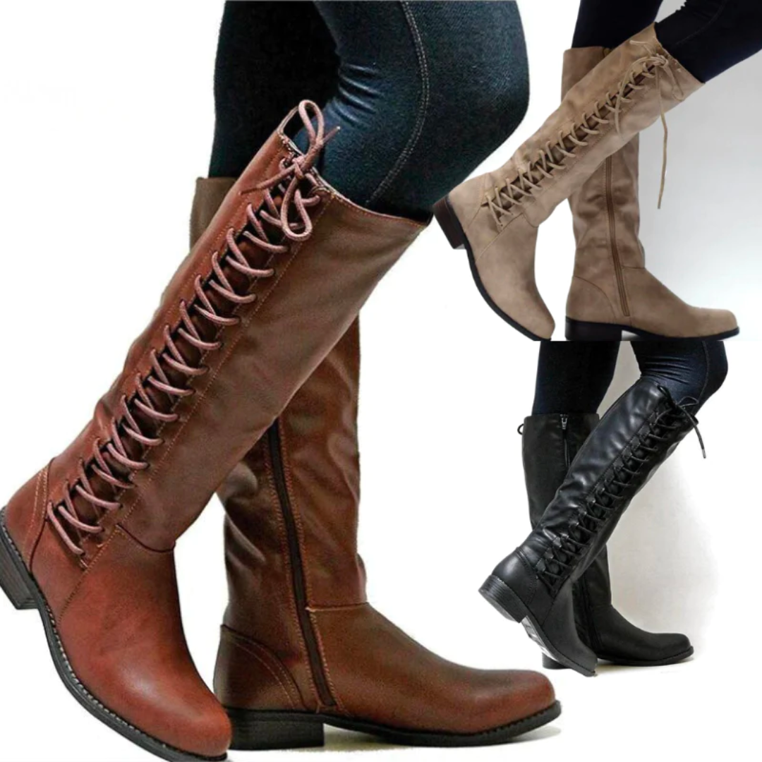 Women's Knee-High Boots Lace-Up Side Detail - Black