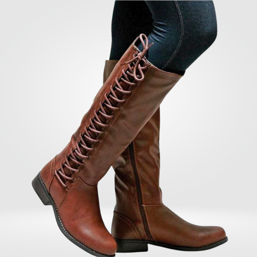 Women's Knee-High Boots Lace-Up Side Detail - Brown