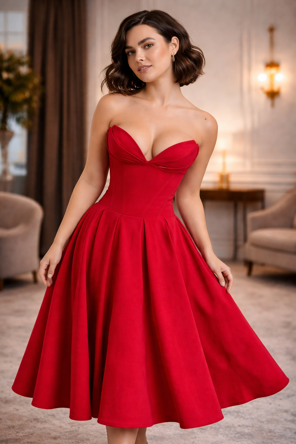 Women's Burgundy Corset Dress Midi