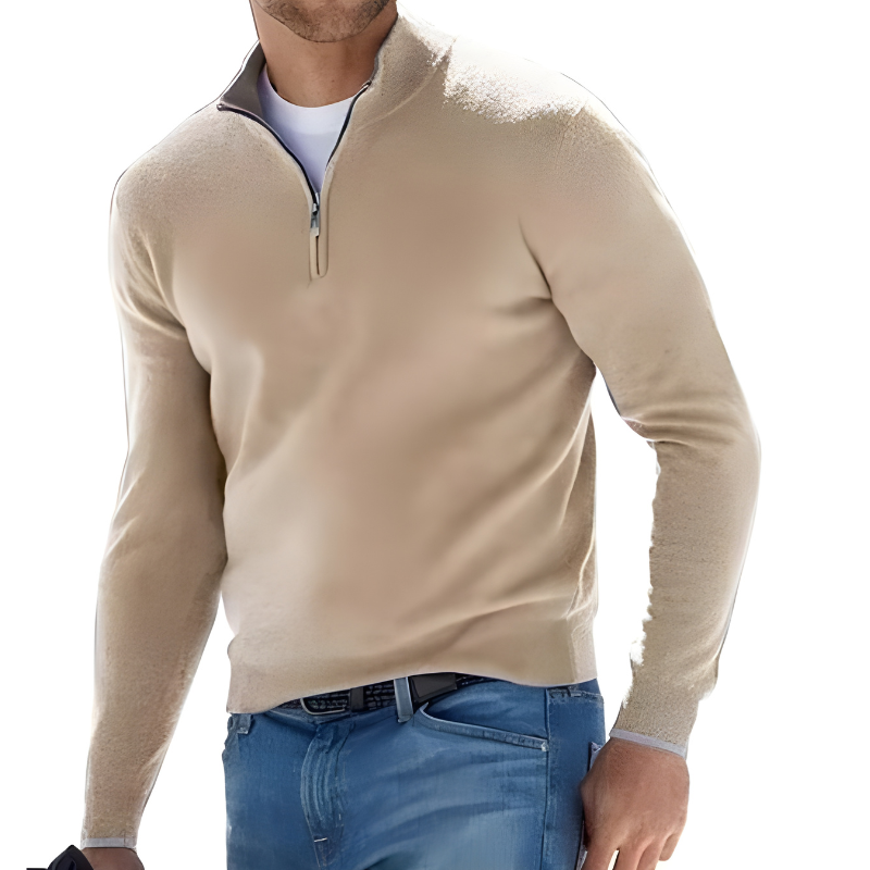 Men's long-sleeve quarter-zip mock neck sweater