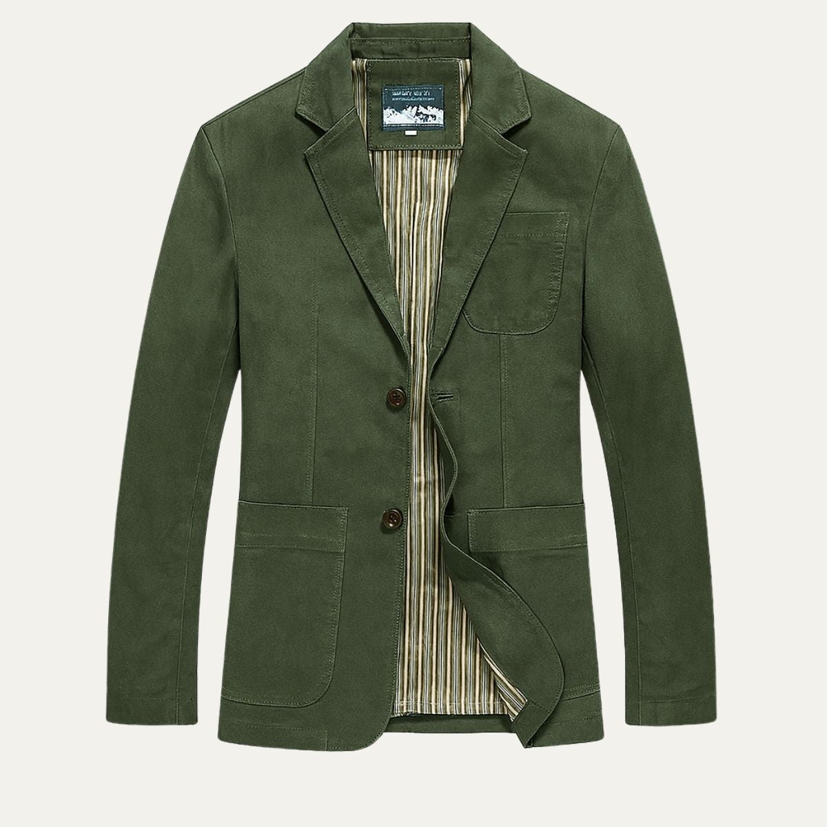 Men's plain blazer style jacket with notched lapels, long sleeves and patch pockets