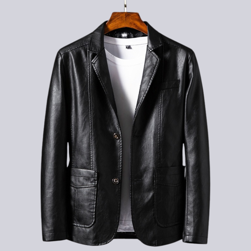 Men's tailored two-button jacket with notched lapels and flap pockets