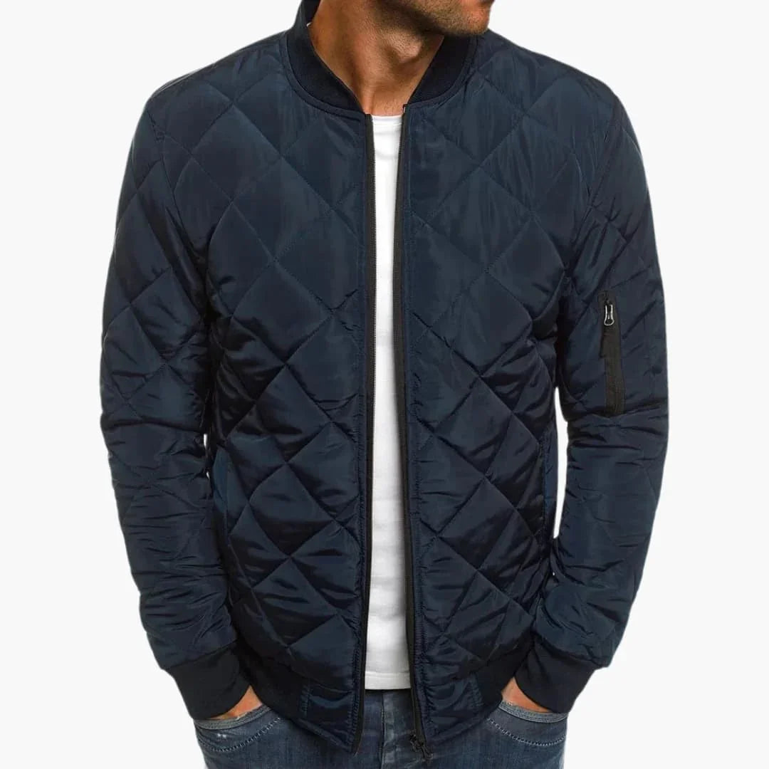 Men's diamond-quilted bomber jacket with ribbed trims and zip front