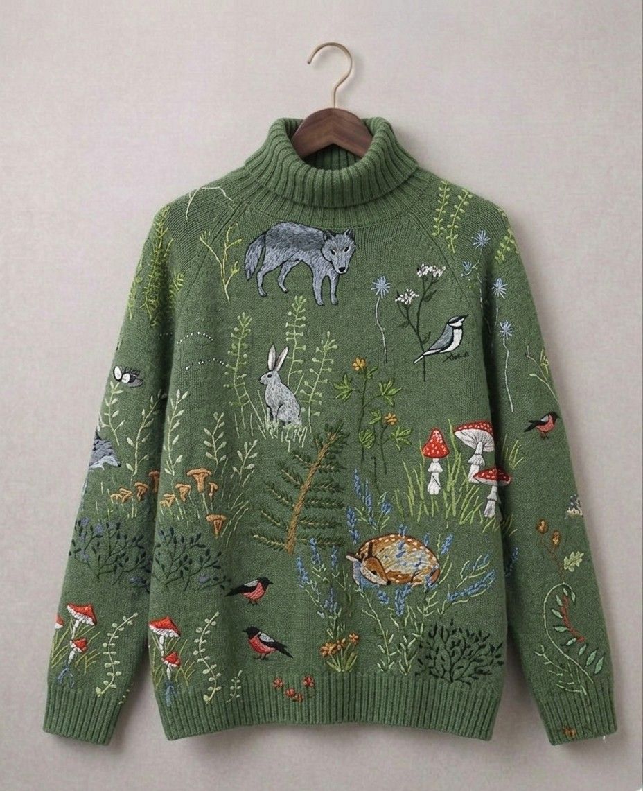 Women's long-sleeved patterned turtleneck jumper with ribbed trims