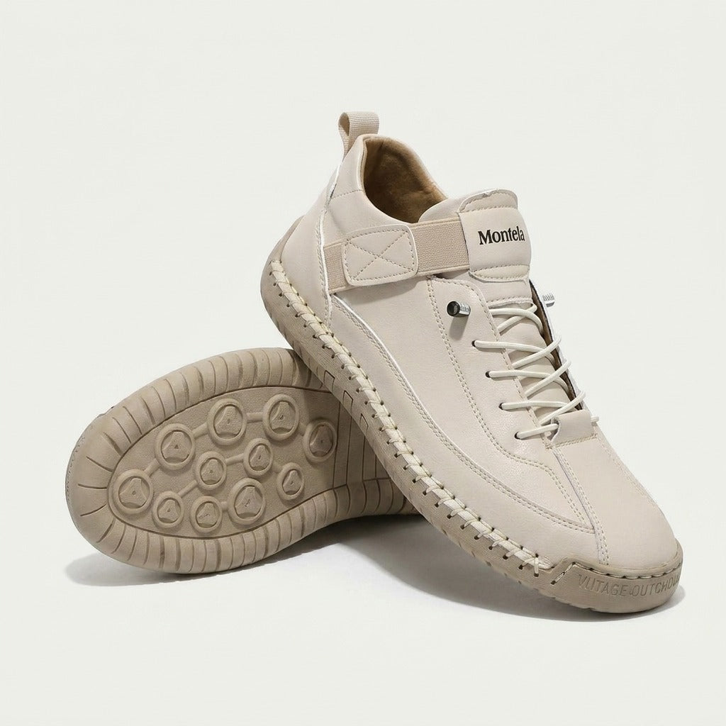 High-top lace-up sneakers with elastic ankle strap and textured flat sole