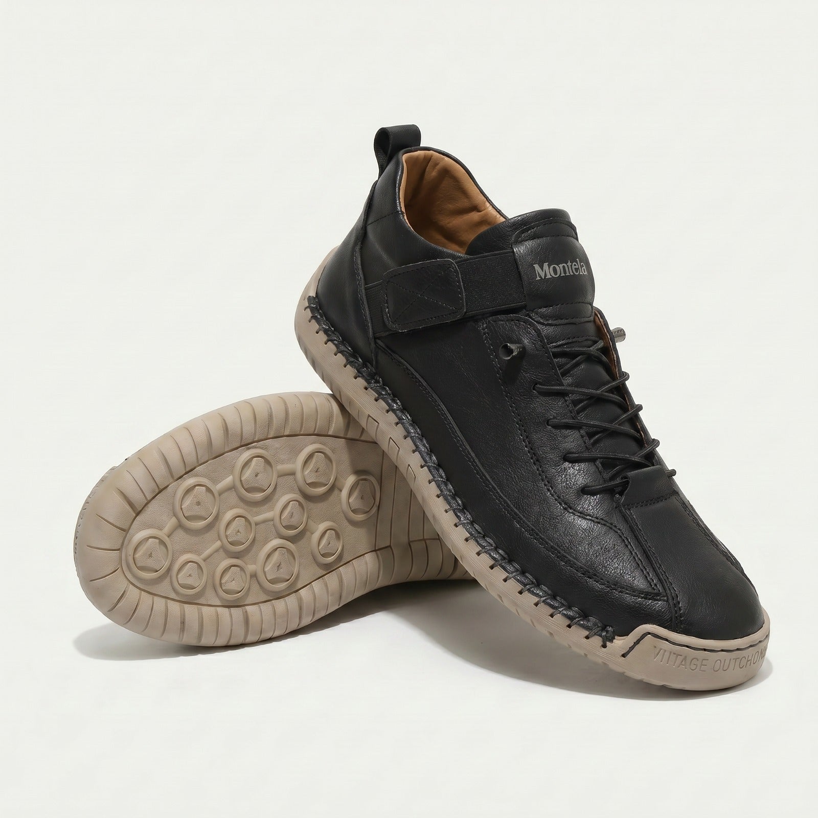 High-top lace-up sneakers with elastic ankle strap and textured flat sole