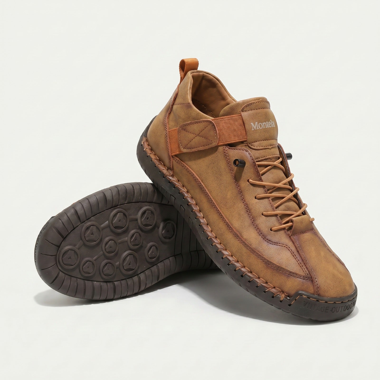 High-top lace-up sneakers with elastic ankle strap and textured flat sole