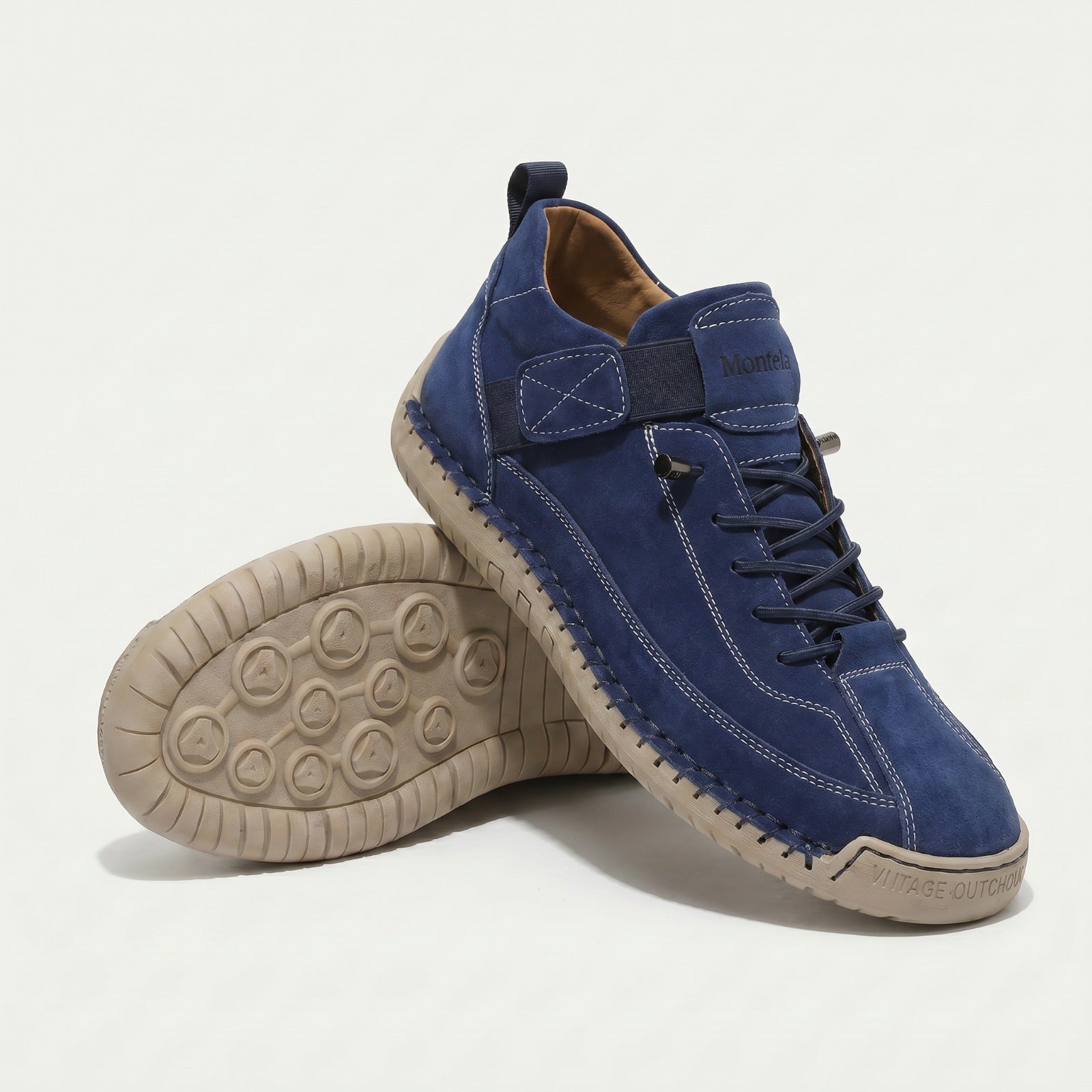 High-top lace-up sneakers with elastic ankle strap and textured flat sole