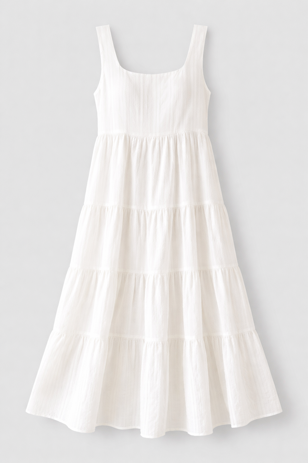 Women's White Tiered Midi Dress Square Neck