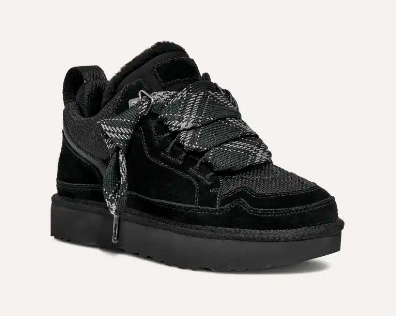 Women's high-top lace-up boots with padded collar and flat platform sole