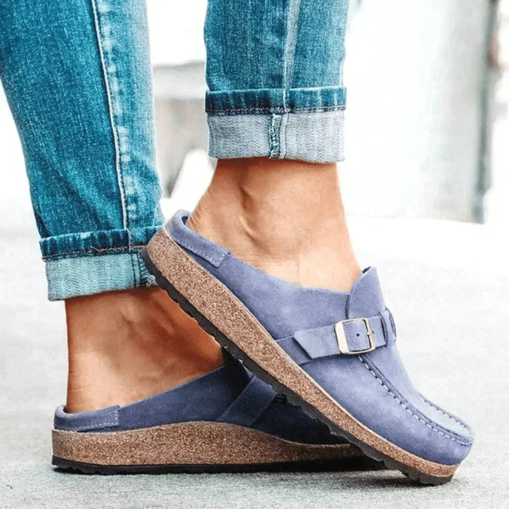 Women's Slip-On Clog Suede Buckle-Strap - Green