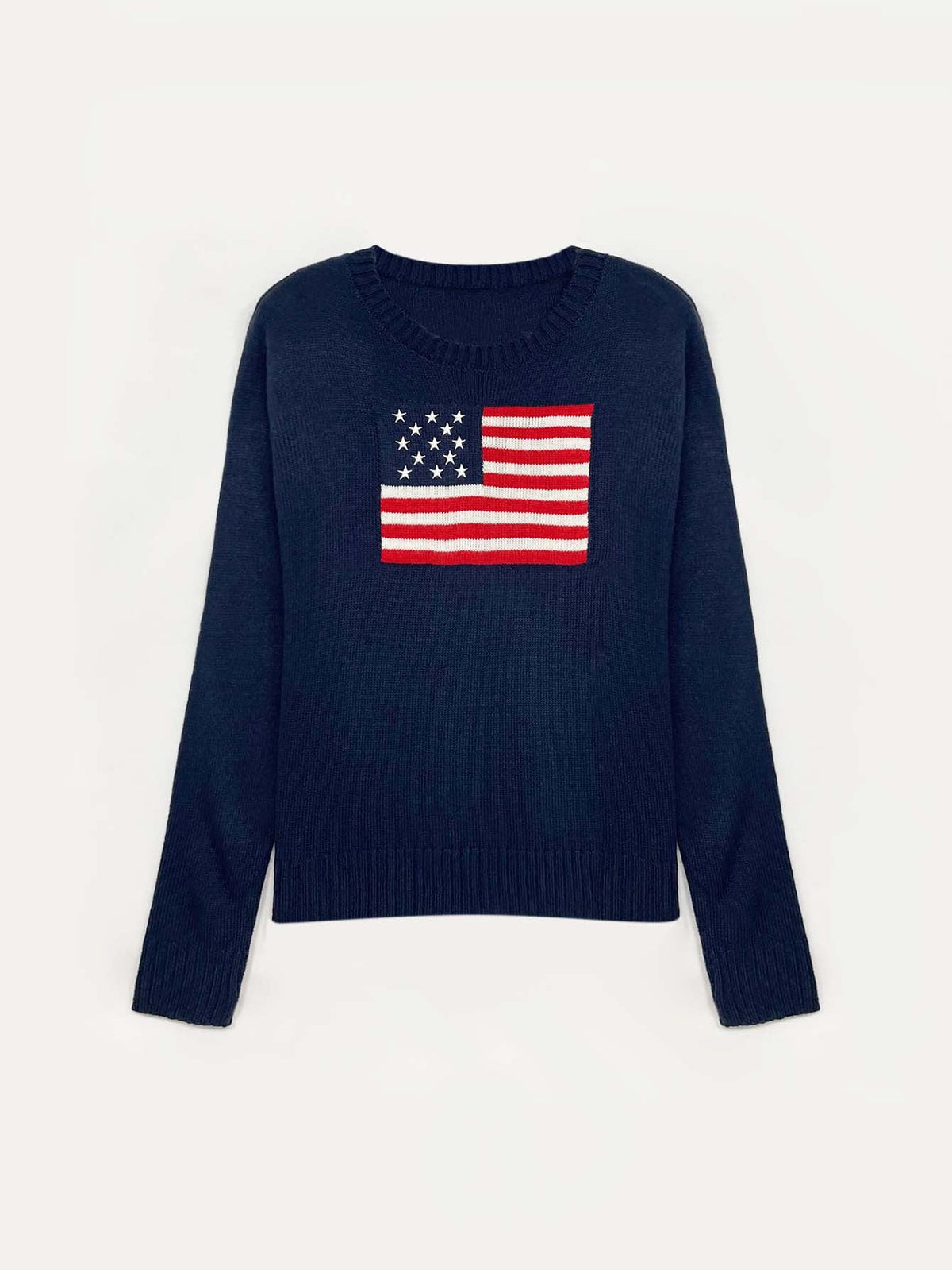 Women's crewneck jumper with American flag motif and ribbed trims