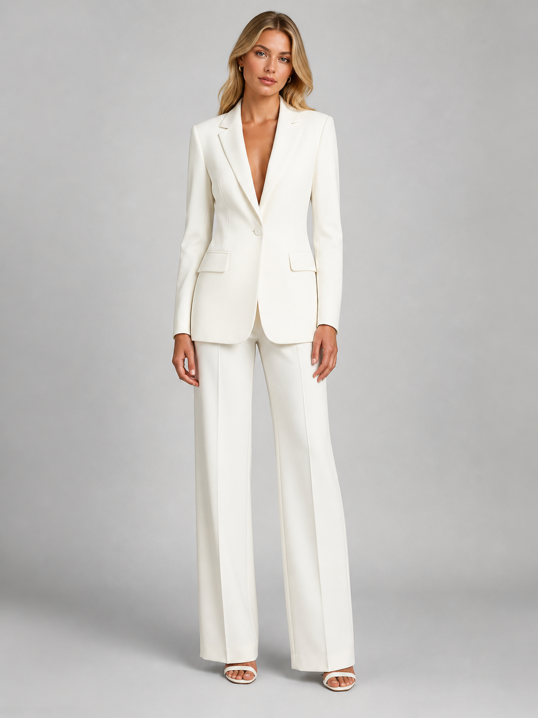 Women's tailored blazer and wide-leg trouser suit set
